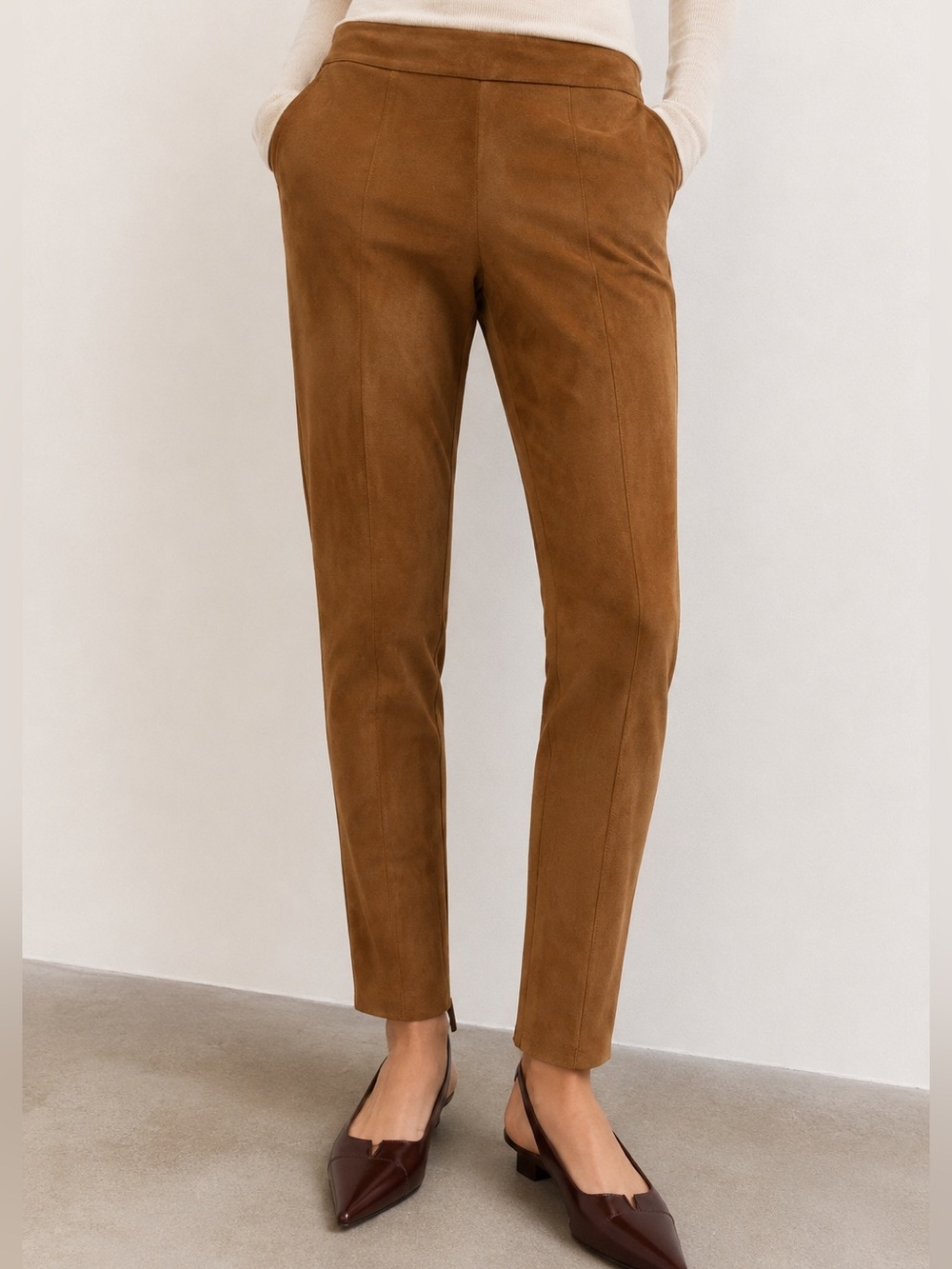 ZARA Faux Suede Slim Ankle Pants Camel Brown Size L